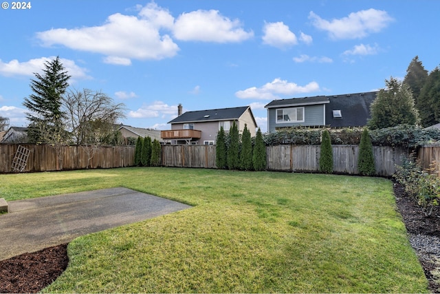 view of yard with a patio and a fenced backyard