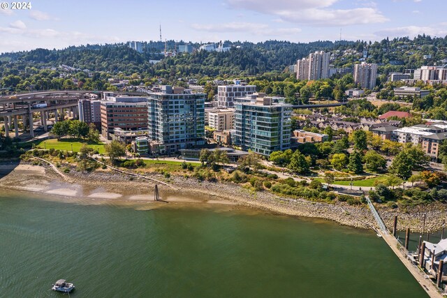 bird's eye view featuring a water view