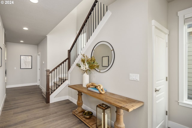 foyer with dark wood-type flooring