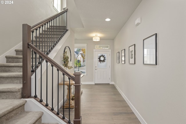 foyer entrance with wood-type flooring