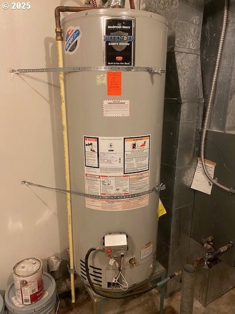 utility room featuring strapped water heater