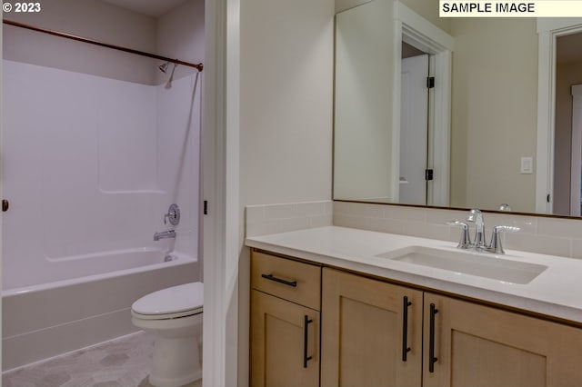 full bathroom with vanity, toilet, and shower / bathtub combination