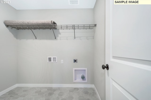 laundry area with electric dryer hookup and hookup for a washing machine