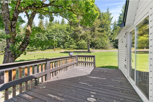 wooden deck featuring a yard