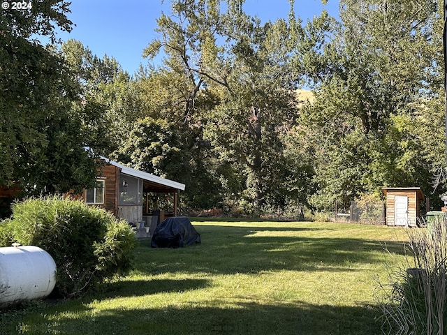 view of yard with an outbuilding