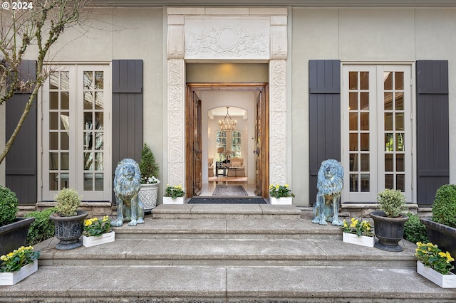 entrance to property featuring french doors