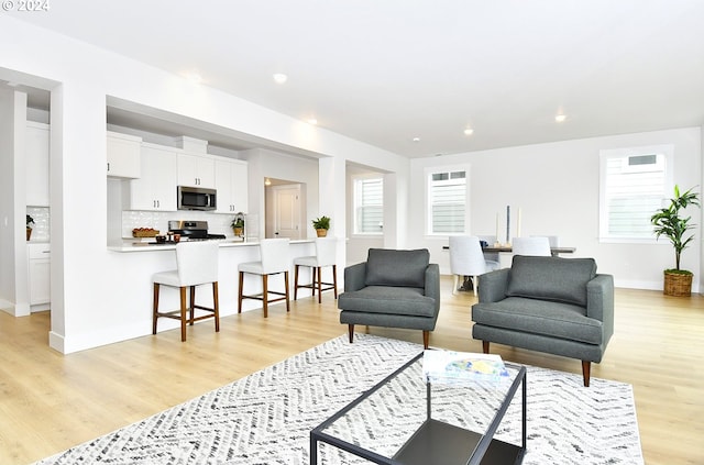 living room with light hardwood / wood-style flooring