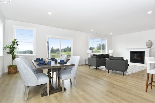 dining space with light hardwood / wood-style flooring