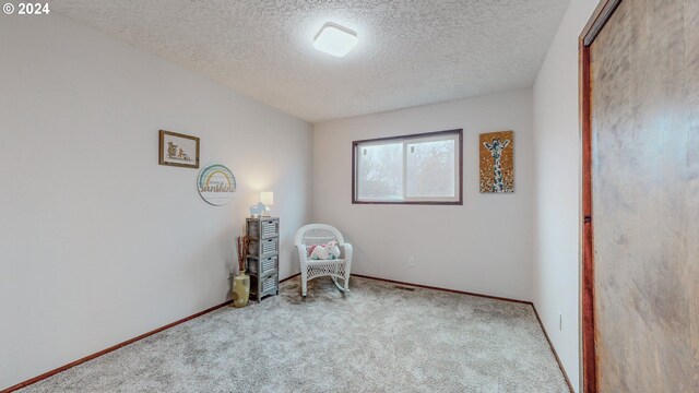 unfurnished room with carpet floors and a textured ceiling