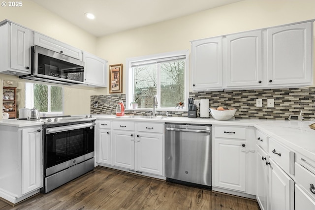 kitchen with sink, white cabinetry, a wealth of natural light, and appliances with stainless steel finishes