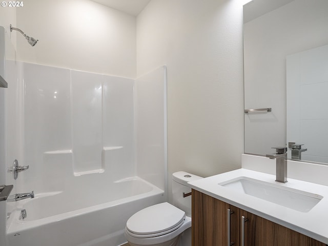 full bathroom with toilet, shower / washtub combination, and vanity