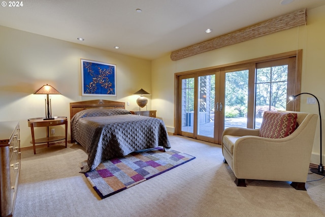 bedroom with baseboards, carpet floors, recessed lighting, and access to exterior