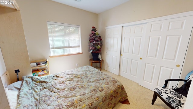 bedroom featuring a closet and carpet