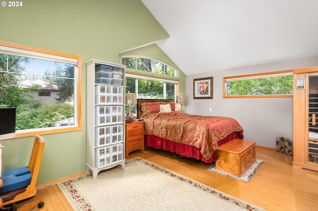 3824 Brighton Ave, Eugene, OR 97405 - bedroom with light wood-style floors, high vaulted ceiling, and baseboards