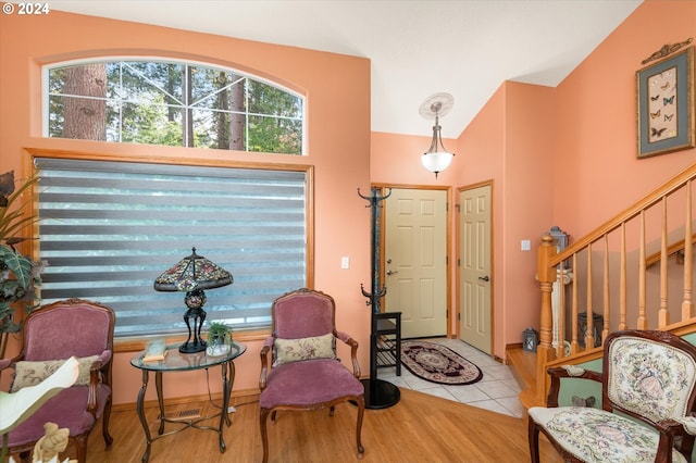 3824 Brighton Ave, Eugene, OR 97405 - foyer featuring stairs, tile patterned floors, and lofted ceiling