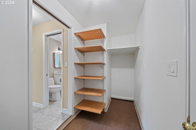 spacious closet with light tile patterned floors