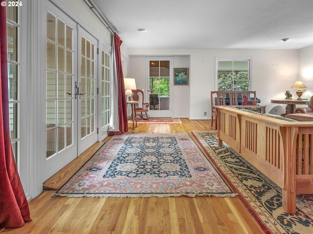 interior space featuring wood finished floors, plenty of natural light, and french doors