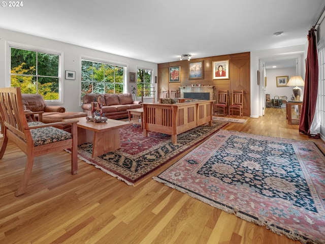 living room with light wood-type flooring