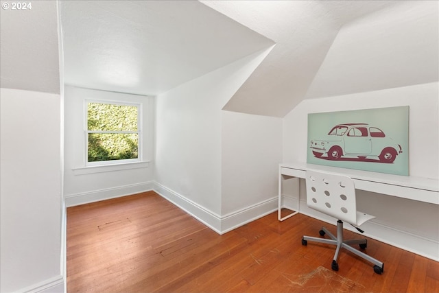 2626 SW Ravensview Dr, Portland, OR 97201 - office space featuring hardwood / wood-style floors, vaulted ceiling, and baseboards