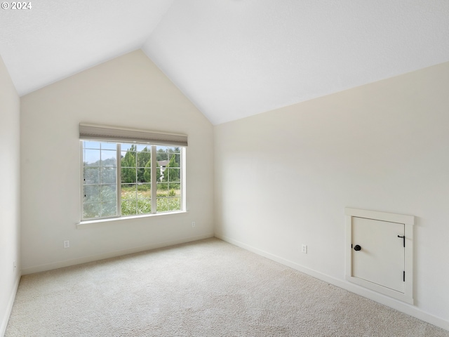 bonus room with lofted ceiling and carpet floors