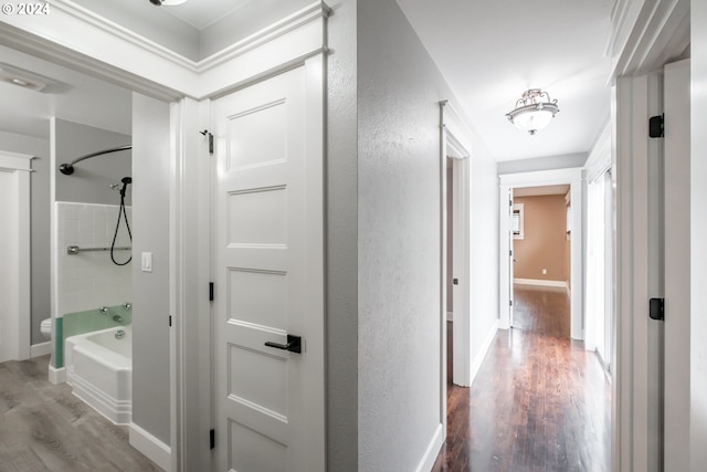 hallway with hardwood / wood-style flooring