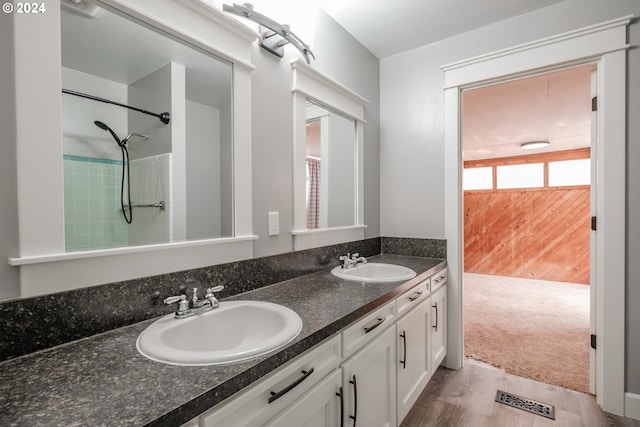 bathroom featuring vanity and wood-type flooring