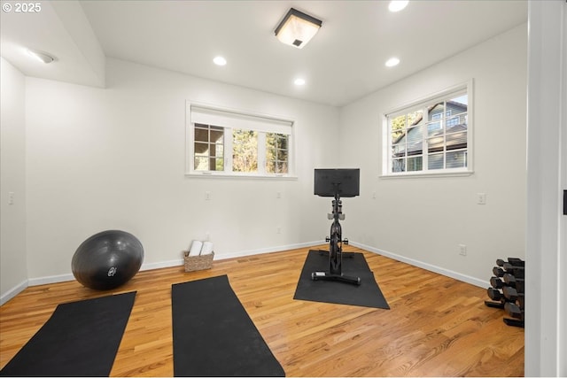 exercise area featuring wood-type flooring and plenty of natural light