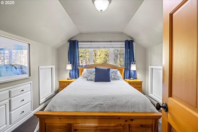 bedroom featuring lofted ceiling