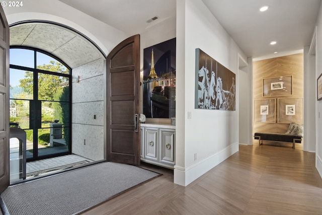 entryway with light wood-type flooring