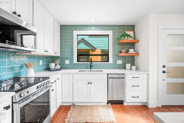 room details with backsplash, sink, and white cabinets