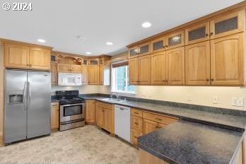 kitchen featuring kitchen peninsula, stainless steel appliances, and sink