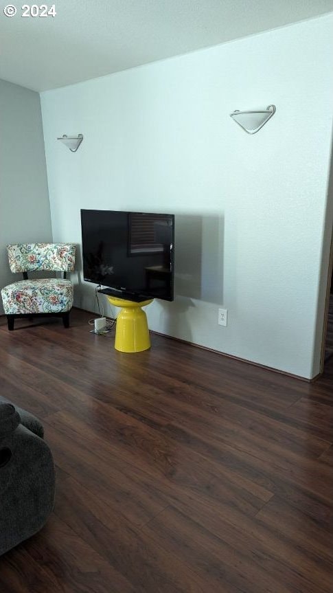 living room with dark hardwood / wood-style flooring