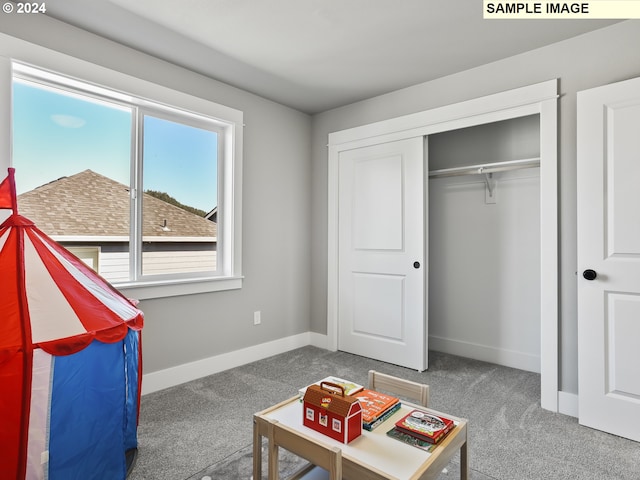 rec room with carpet flooring