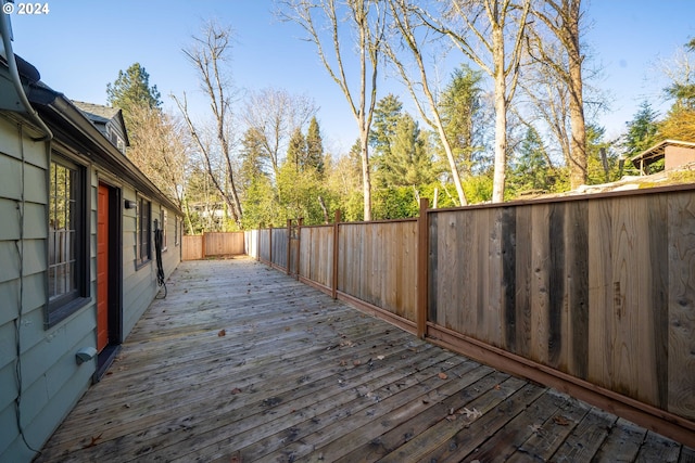 wooden deck featuring a fenced backyard