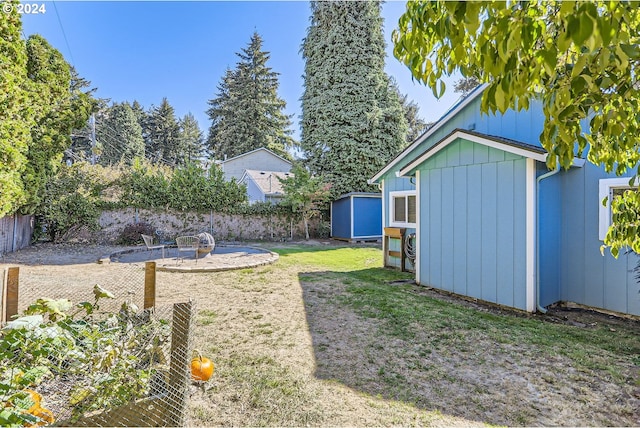 view of yard with a storage unit