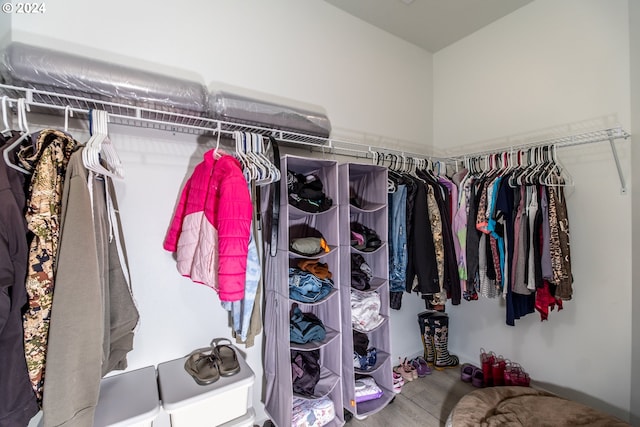 walk in closet featuring wood finished floors