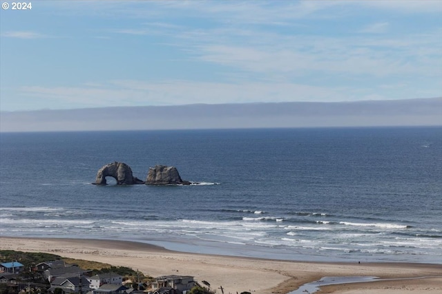 property view of water with a beach view