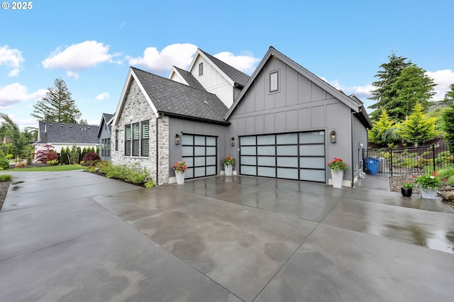 modern farmhouse with a garage