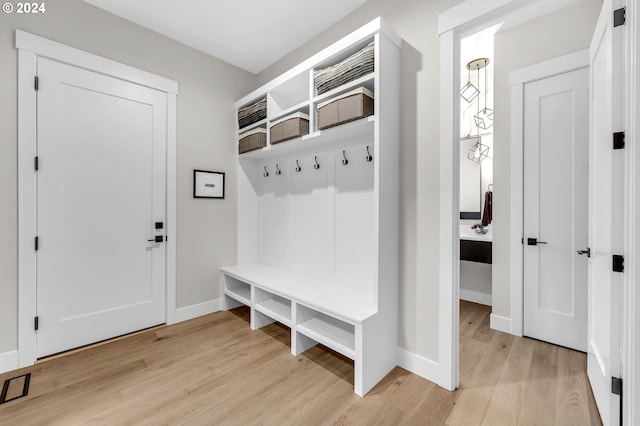 mudroom featuring light wood-type flooring