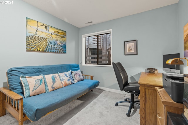 home office with light colored carpet