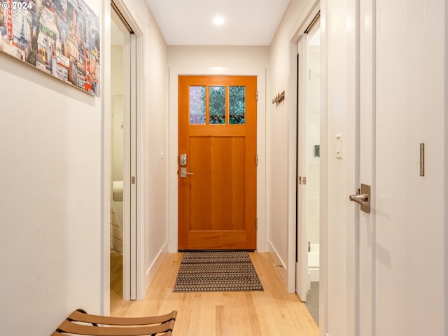 doorway featuring light wood-type flooring