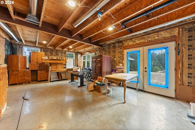 basement featuring french doors and a healthy amount of sunlight