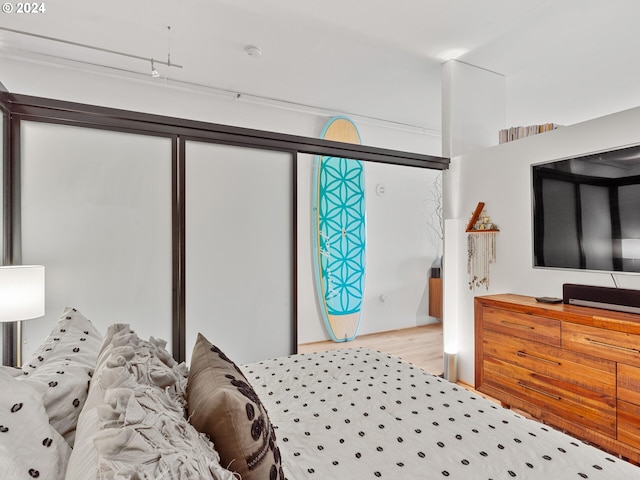 bedroom with a closet and light wood-type flooring