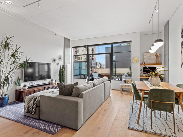 420 NW 11th Ave Unit 502, Portland, OR 97209 - living area featuring light wood-type flooring and rail lighting