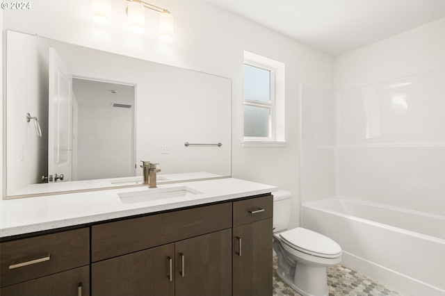 full bathroom featuring vanity, toilet, and tub / shower combination