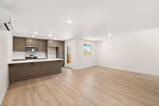 kitchen featuring sink, light hardwood / wood-style flooring, appliances with stainless steel finishes, and a wall mounted AC