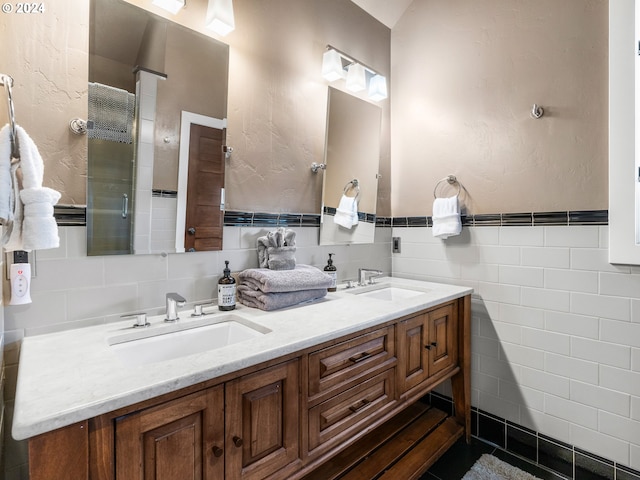 1506 NW Awbrey Rd, Bend, OR 97703 - bathroom featuring tile walls, vanity, and an enclosed shower