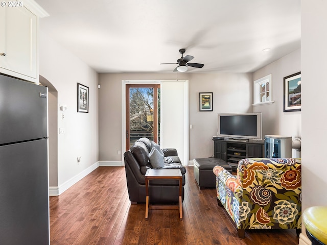 1506 NW Awbrey Rd, Bend, OR 97703 - living room with ceiling fan and dark hardwood / wood-style flooring