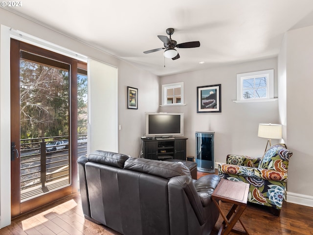 1506 NW Awbrey Rd, Bend, OR 97703 - living room featuring ceiling fan and wood-type flooring