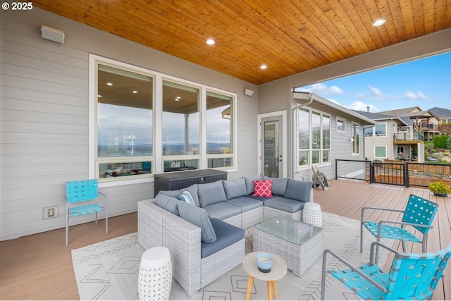 view of patio / terrace featuring an outdoor living space and a deck